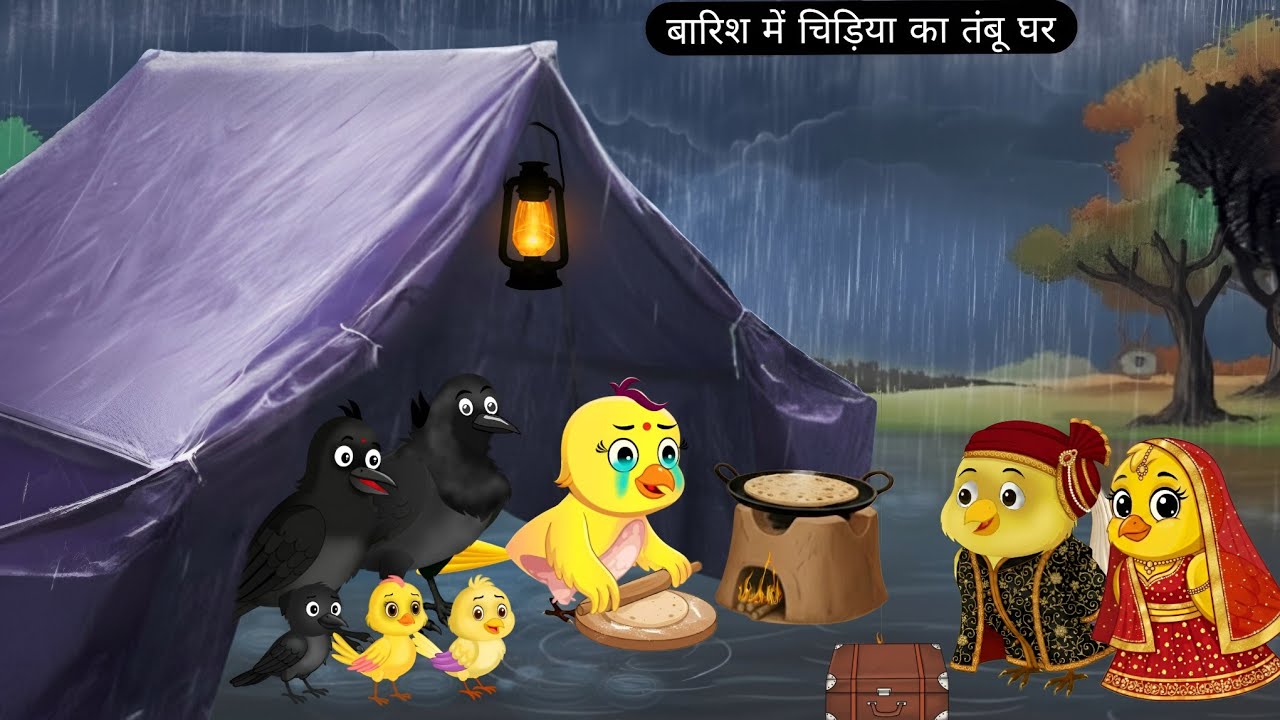 चिड़िया का बारिश में टेंट घर | Kalu Kauwa Story | Chidiya Wala Cartoon | Hindi Story