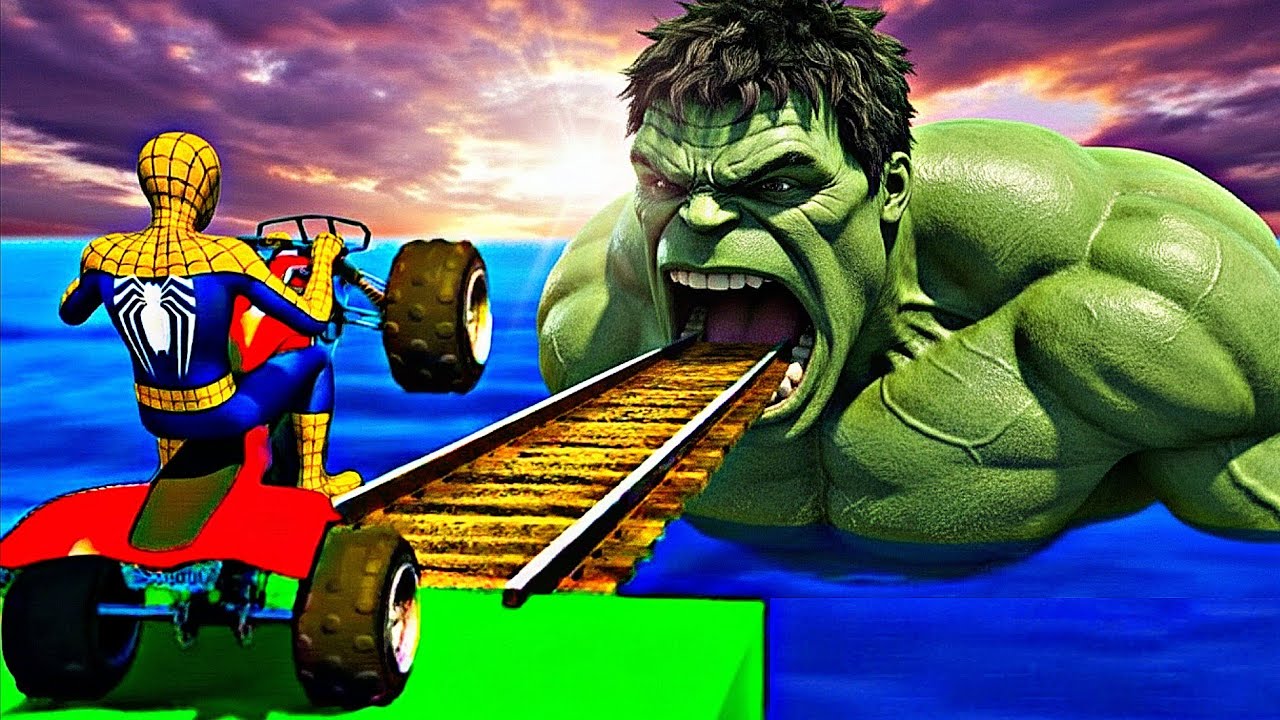 Spider-Man vs Giant Monsters on Rainbow Bridge GTA V