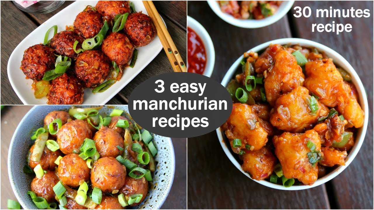 3 easy dry manchurian recipes | indo chinese street food recipes | gobi, bread & cabbage manchuri