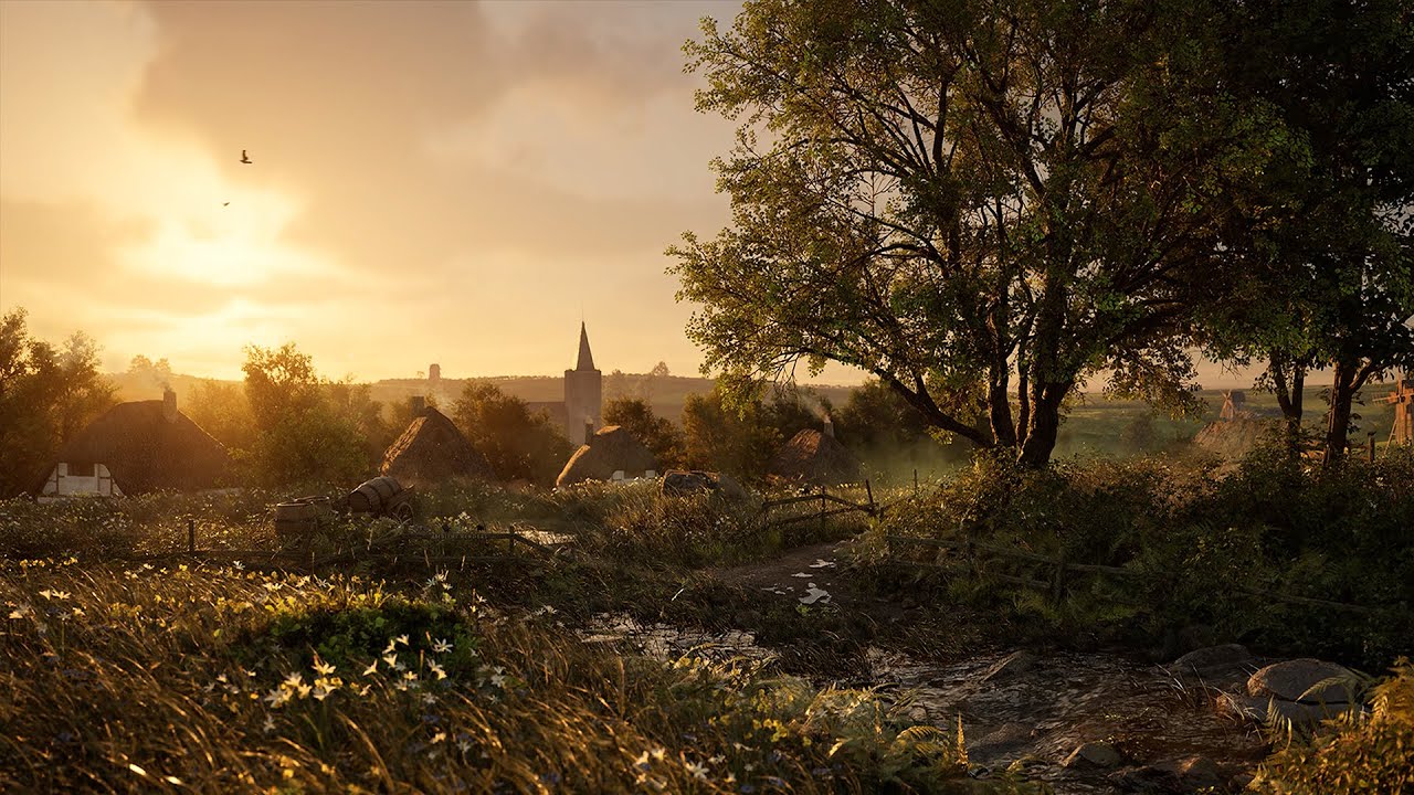 Beautiful Sunset In The English Countryside | Gentle Stream, Sheep and Crow Sounds | 4K