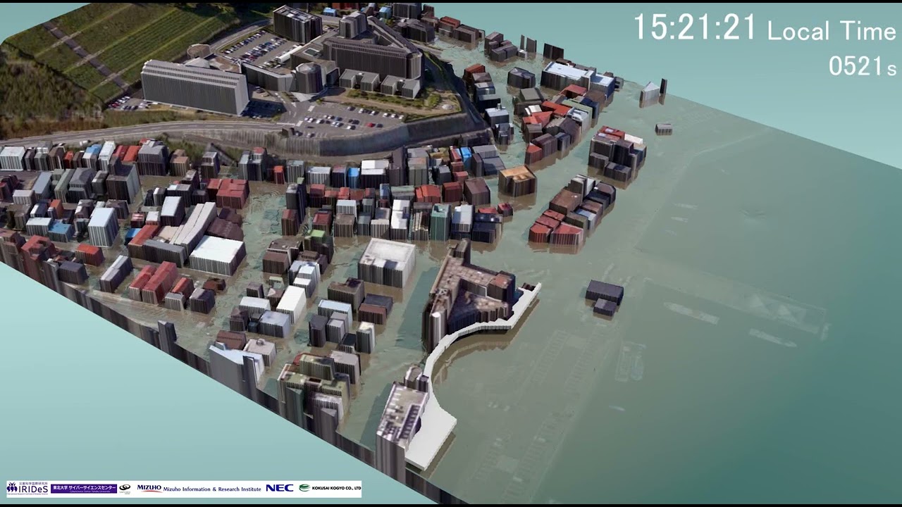 3-Dimensional Tsunami Simulation, Onagawa Town, Japan