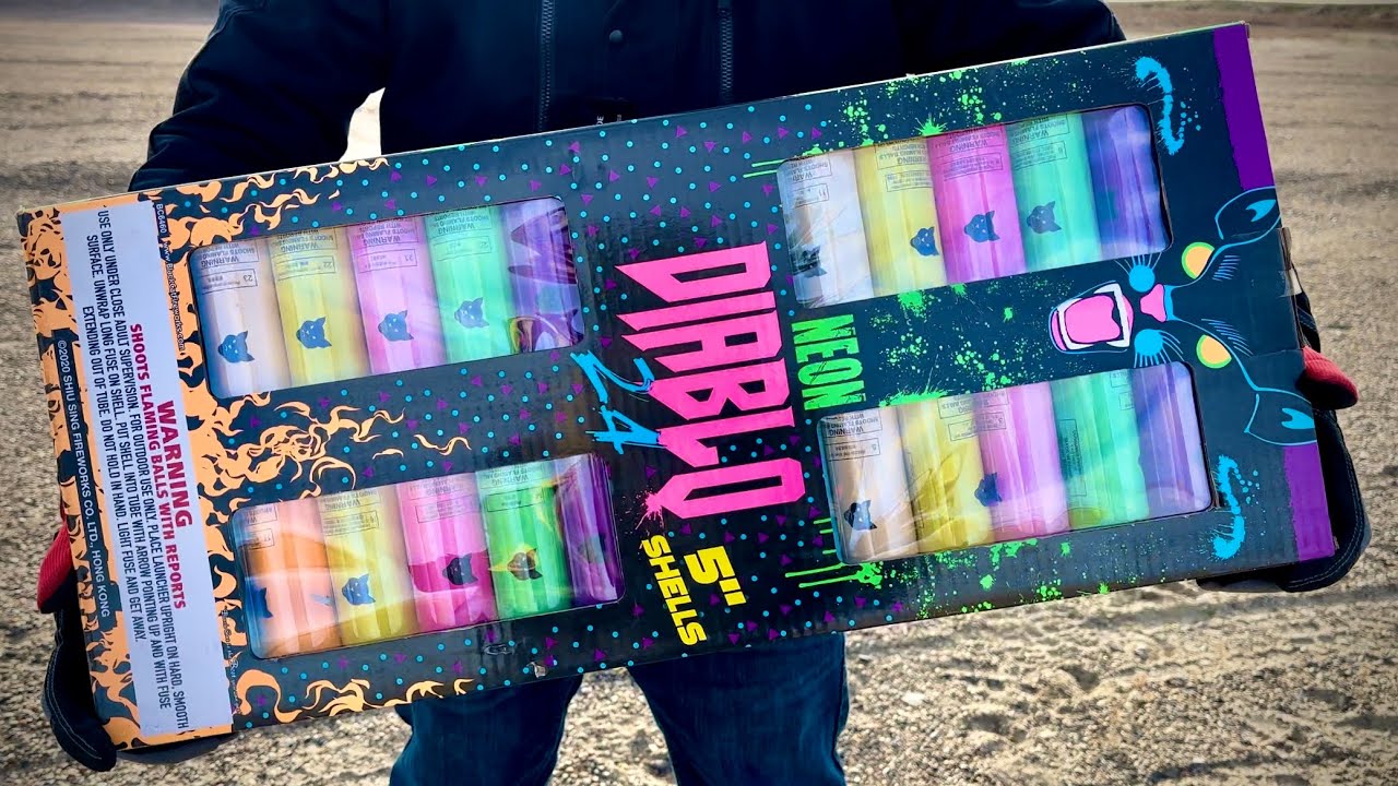 NEON DIABLO 5” CANISTER SHELLS - Black Cat Fireworks