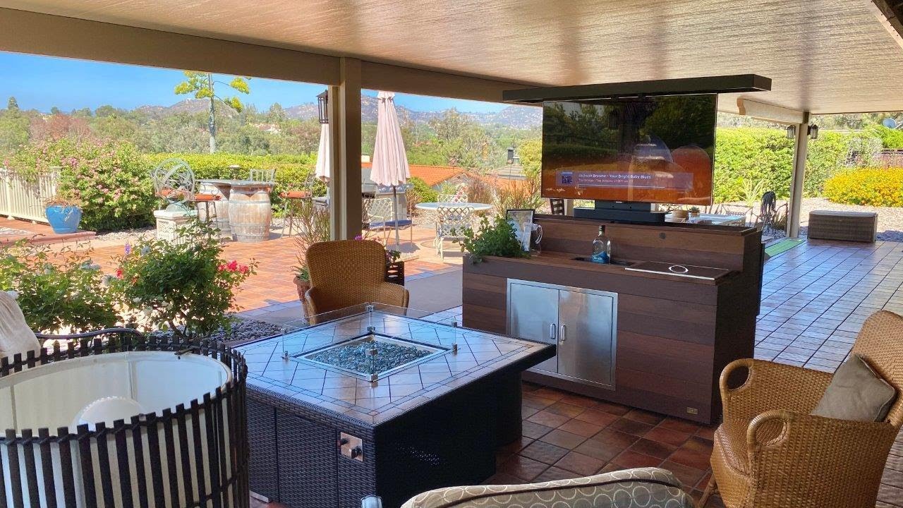 Outdoor backyard movable bar and hidden TV lift island Cabinet Tronix