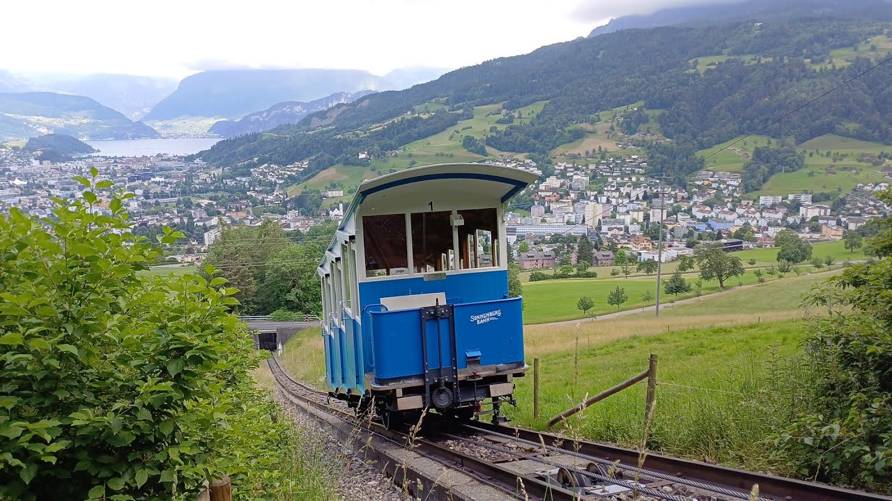Sonnenbergbahn Funicular Driver's Eye View - One of Switzerland's Not So Well Known Funiculars.
