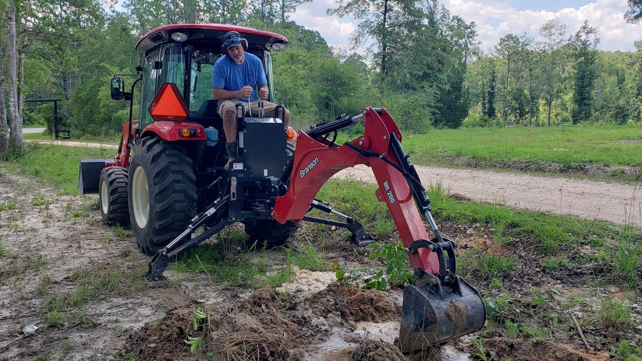 55hp Tractor BACKHOE Clears Underbrush!