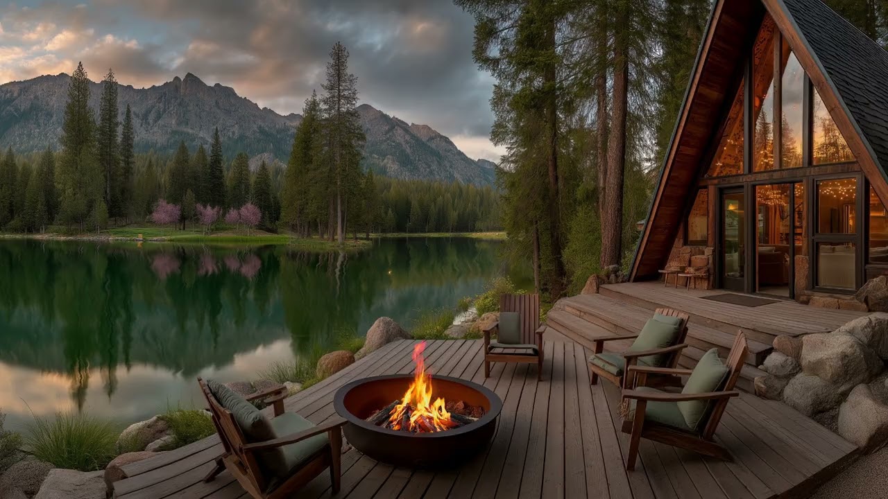 Cozy Enchanted Spring Lakeside Campfire Ambience 🌸 | Campfire Sounds, Soft Birds &  Nature Sounds
