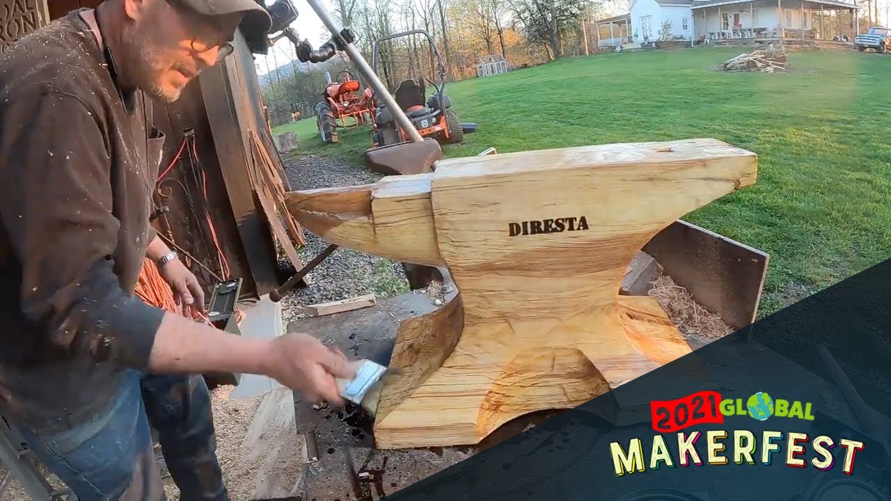 Jimmy Diresta Carves a Wooden Anvil from a Stump | Global MakerFest 2021 Segment