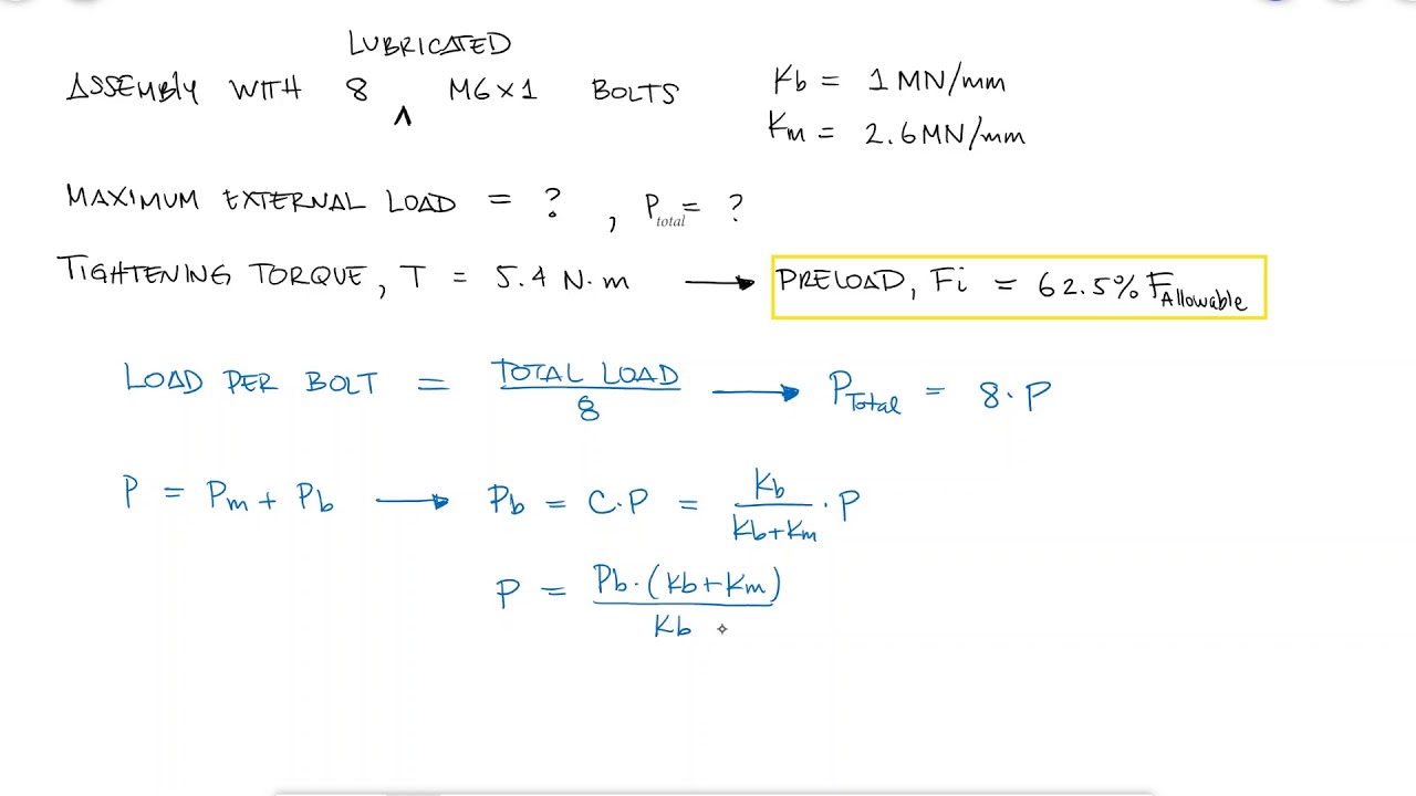Bolt Tension and Preload - Maximum External Load Given Preload - Example 2