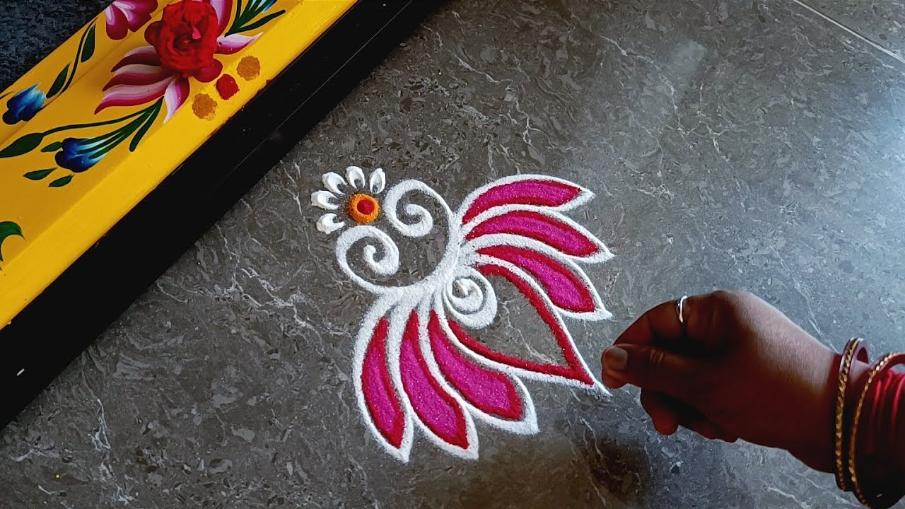 Easy border rangoli designs | Friday rangoli | Lotus rangoli | Festival kolam | Door border muggulu