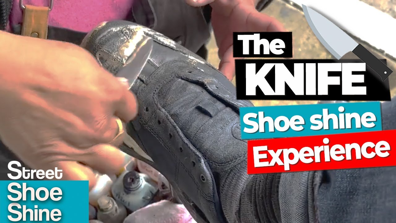 Shoe Shine with KNIFE 🔪💤🔪 Remove the Mud on my SUEDE - Shoe Shine ASMR
