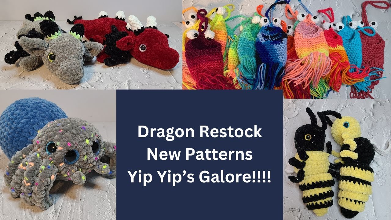 Dragon Restock/New Patterns/Yip Yip's/Market Pretp/Crochet Plushies/Crochet Spider