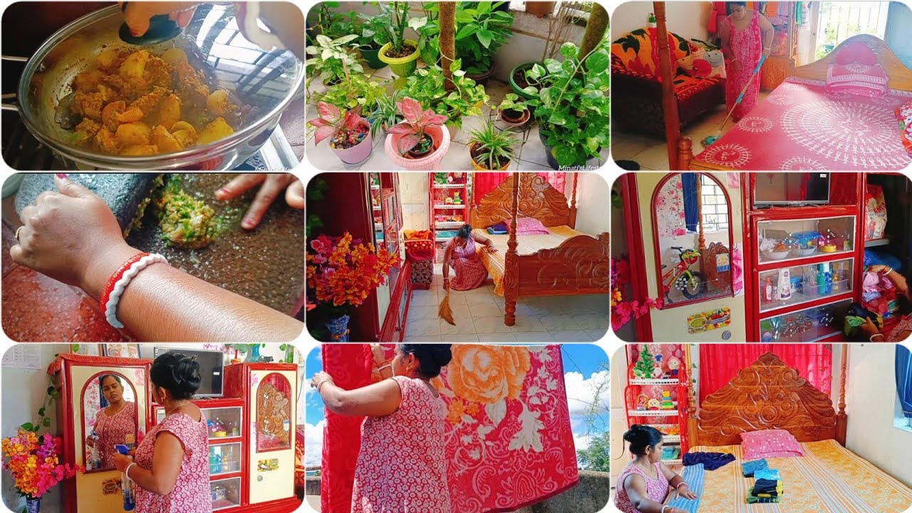 সকাল6থেকে12:30মধ্যেroom cleaning+কাঁচাধুয়া+রান্না+floorclean+পুজো দিয়ে সবকাজ এইভাবে গুছিয়েনিয়েছি