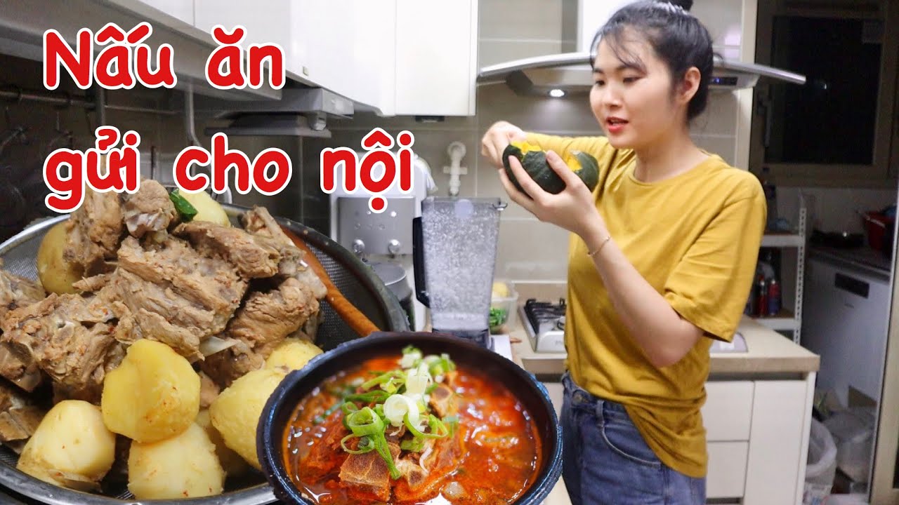 Vlog 215| Nấu ăn gửi vào bệnh viện cho nội: Xương Hầm khoai tây, súp bí đỏ, cọng tỏi xào
