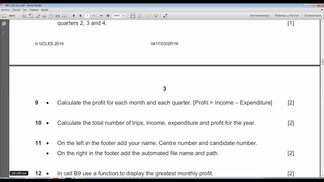 2016 igcse ICT Paper 3: Part 1 Excel