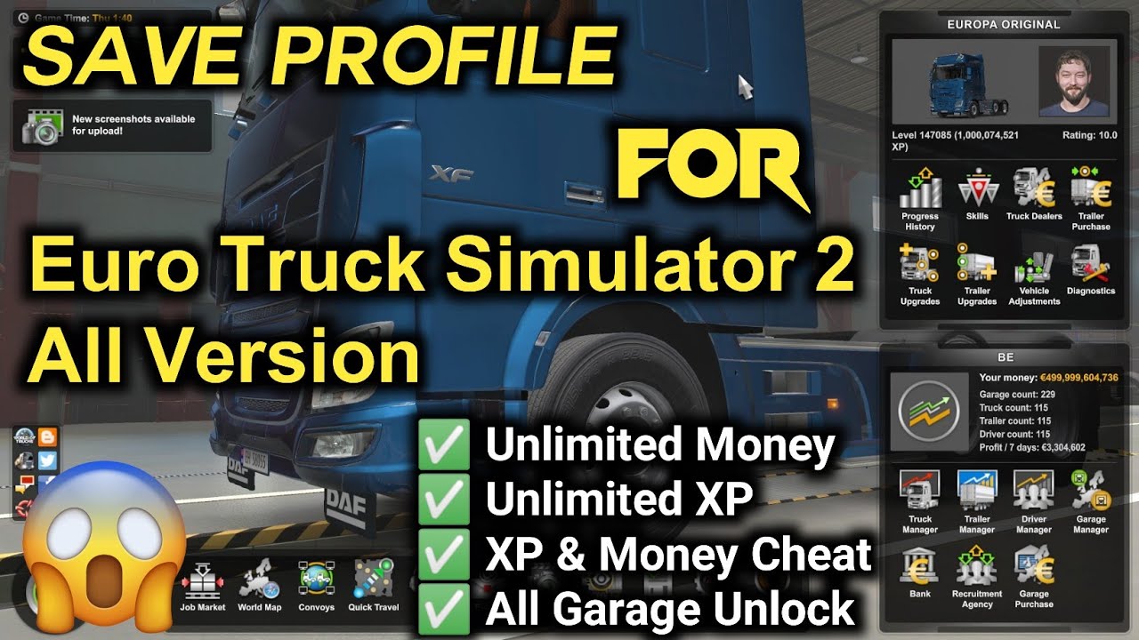 Профиль с неограниченными деньгами для Euro Truck Simulator 2 Все версии | Сохранить профиль |
