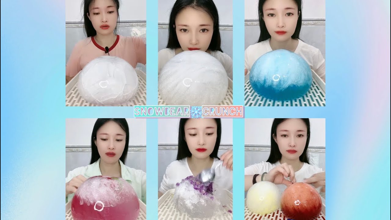 BALLOON ICE | ICE FLOSS | SLUSHY ICE | ICE EATING ASMR | SATISFYING CRUNCHES❄️🧊🤍🌈