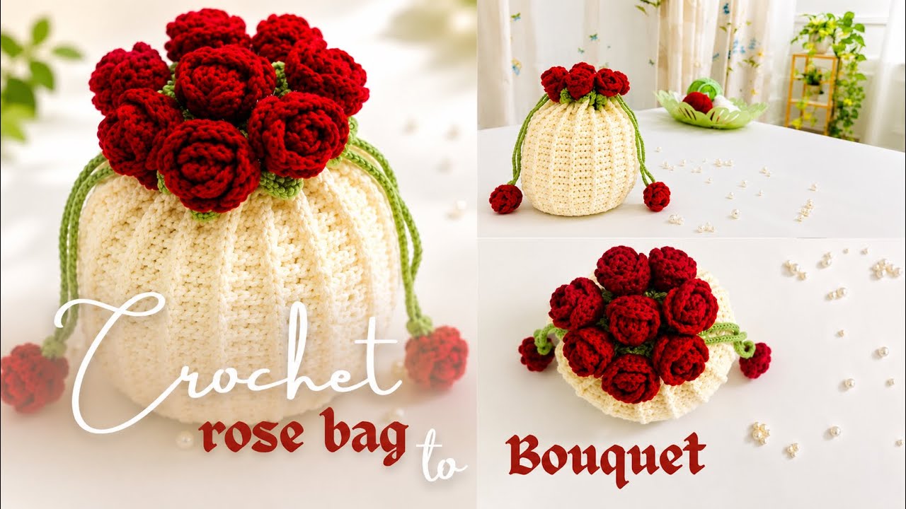 Crochet Bag to Bouquet - The Prettiest Crochet Transformation | Rose Bag Crochet