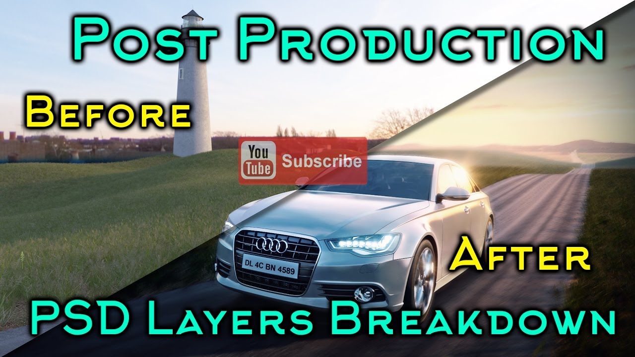 Post Production Photoshop Architecture Car Mood Shot Before and After