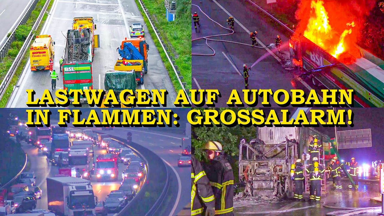 +++ FLAMMENMEER AUF AUTOBAHN +++ LASTWAGEN MIT 12 TONNEN MÜLL IN VOLLBRAND | FEUERWEHR HAMBURG | A7
