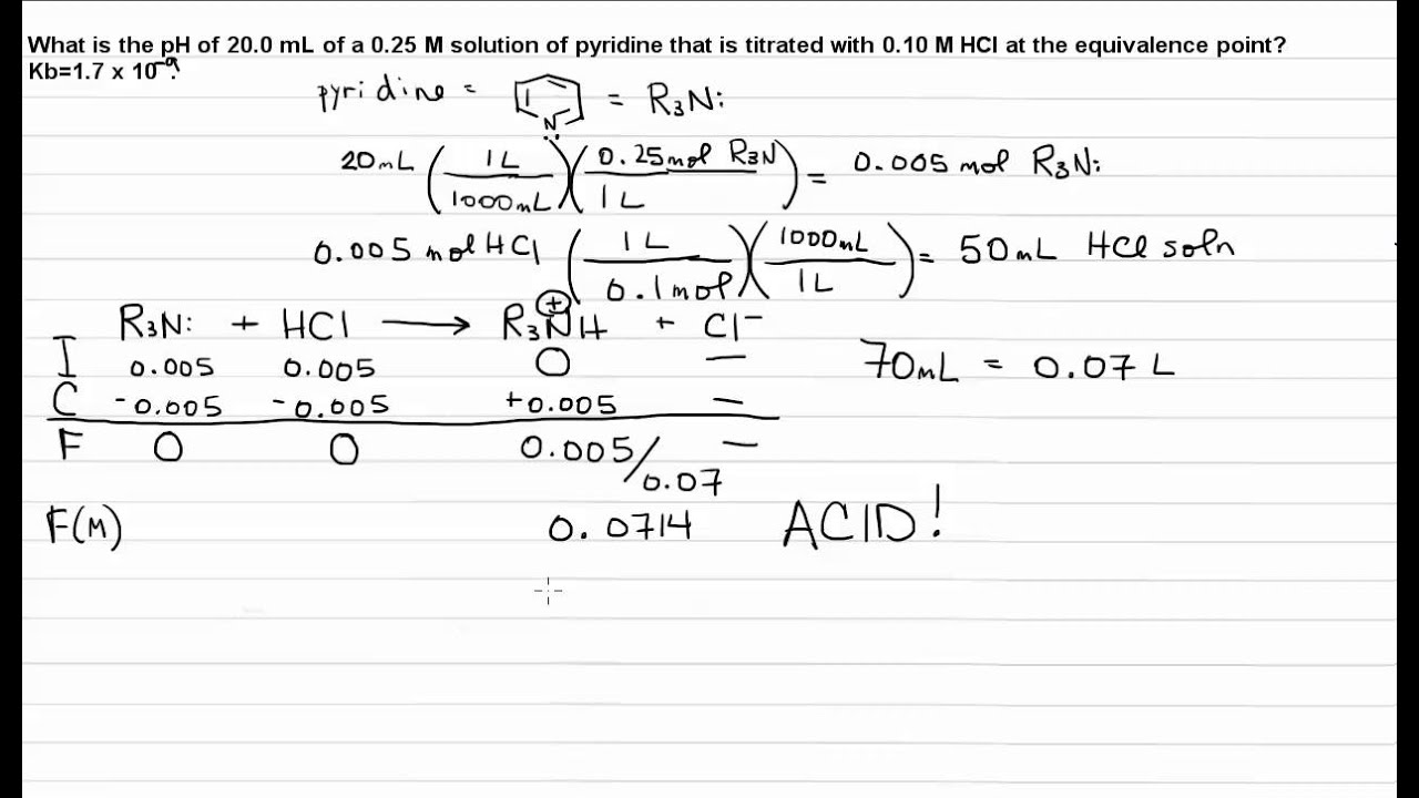 Titration: Weak base/Strong acid:  Equivalence Point