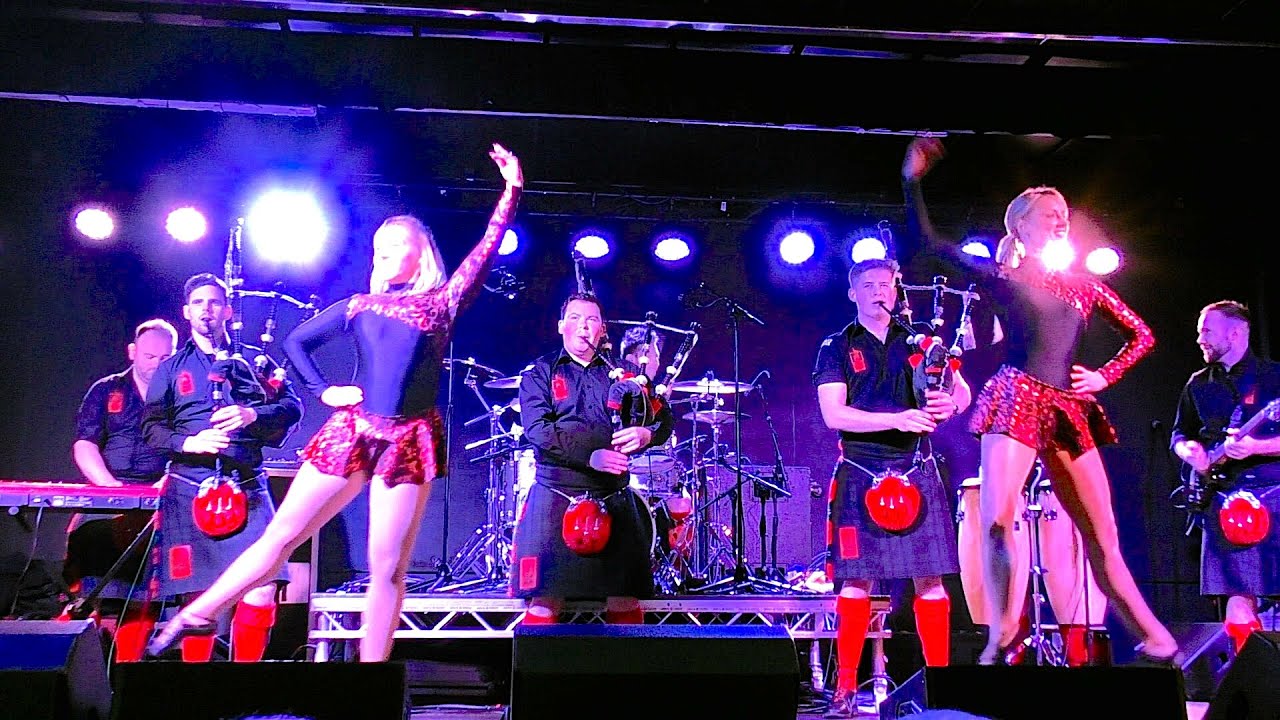 The Red Hot Chilli Pipers & Dancers entertaining the crowd BagRock style in Perth, Scotland