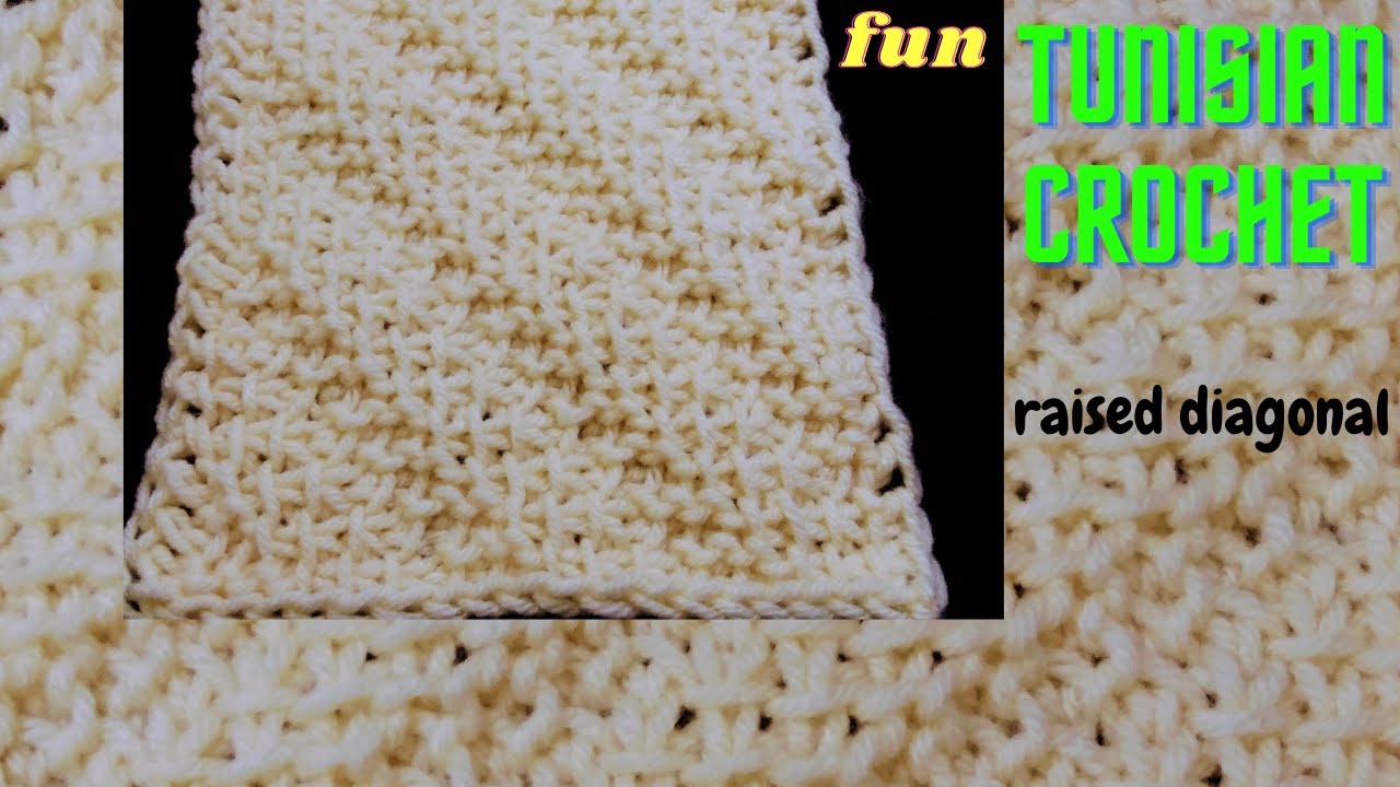 Tunisian crochet raised diagonal stitch pattern for baby blanket, afghans, crochet scarf or hat