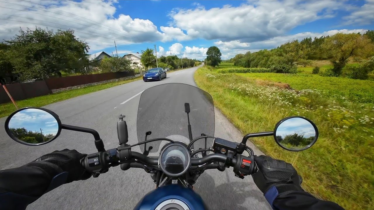 trip on a honda cmx rebel 500 motorcycle through the beautiful villages of Ukraine,  pure sound
