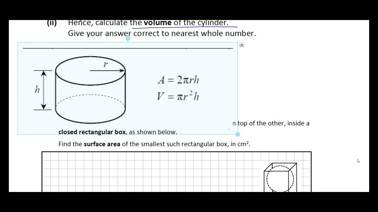 Leaving Cert Ordinary Level Maths 2024 Paper 2 Q10 Volume and  Area of Cylinder, Rectangular Box