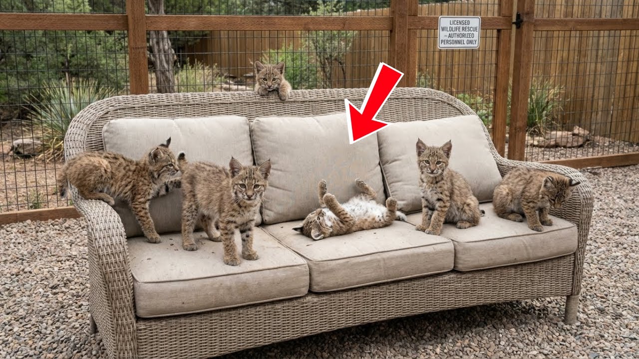 Couple Found Bobcat Kittens In Yard — Days Later, Mom Came Back Like She Owned The Place!