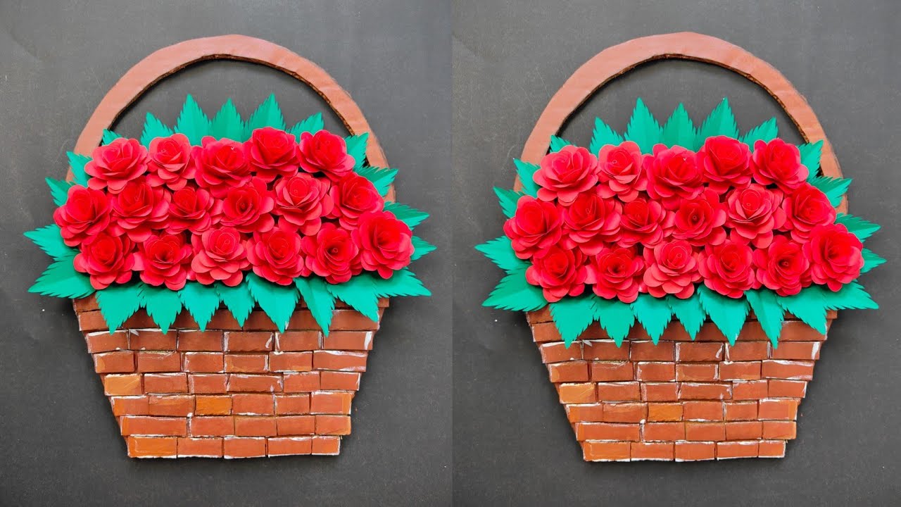 Beautiful Wall Hanging Ideas/Rose Flower Vase Wall Hanging/Flower Bouquet/Wall decor/Paper Craft/DIY
