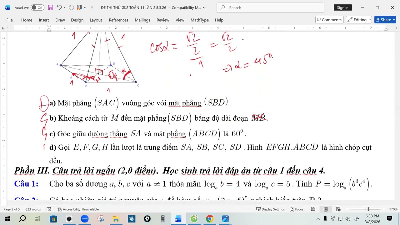TOÁN 11(8/3/2026) GIẢI ĐỀ THI THỬ GK2 LẦN 2 + KHOẢNG CÁCH
