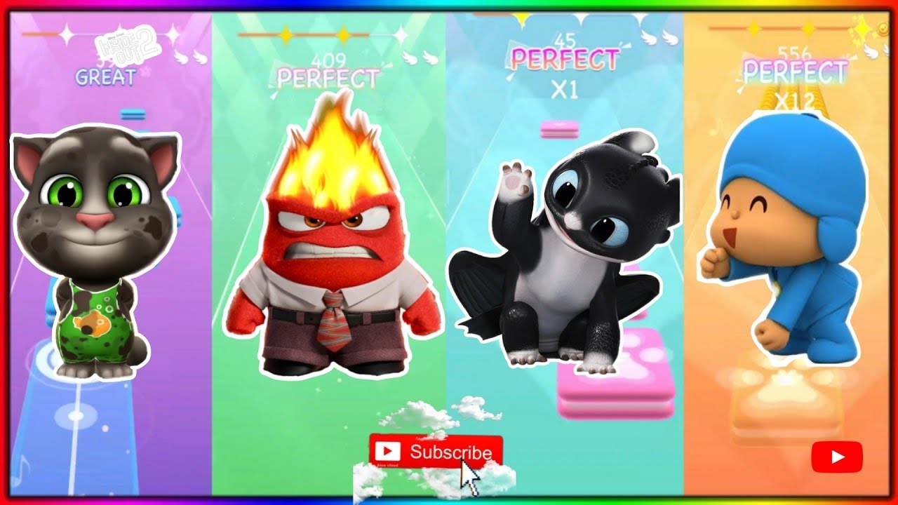 Tom 🆚 Anger 🆚 Dragon&nbsp;🆚 Pocoyo | Tiles Hop Battle! 🎵🔥#42