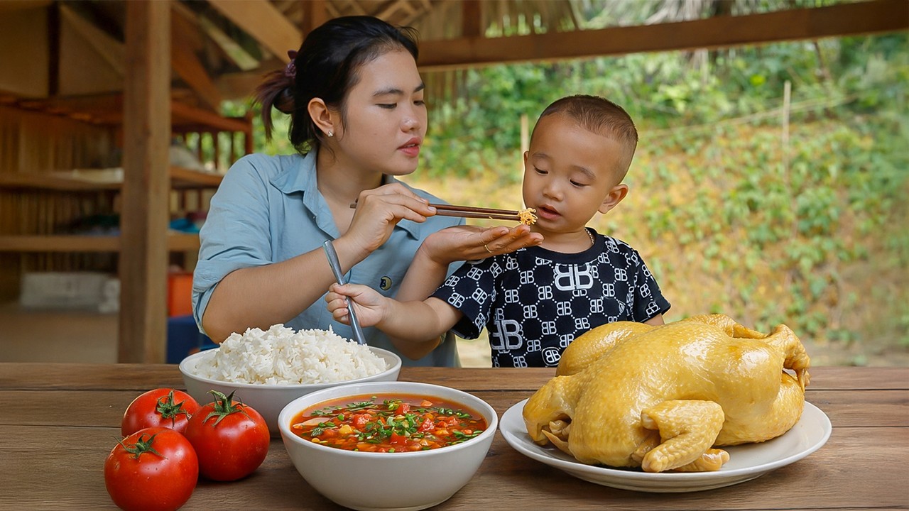 Boiled Chicken Dinner with Tomato Sauce after Harvesting Grapefruit Full Day for Sell | Daily Life