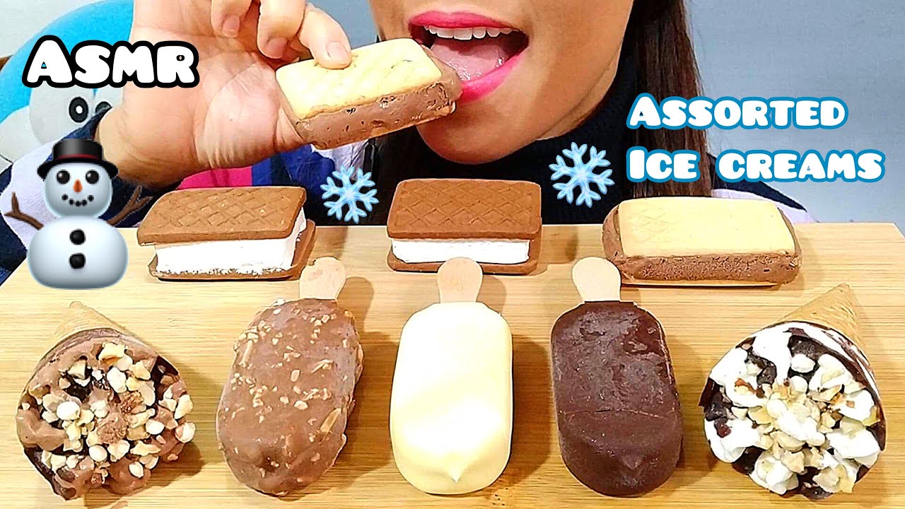 ASMR EATING ASSORTED ICE CREAMS 먹방 Real Sounds
