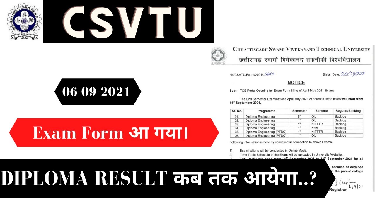 Exam Form आ गया। -DIPLOMA RESULT कब तक आयेगा..?| CSVTU