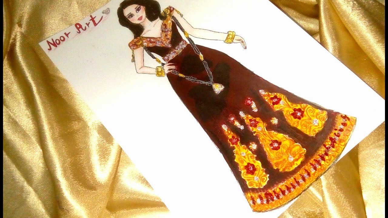 تصميم الازياء /تعلم كيف ترسم قندورة فرقاني مميزة مع أغنية  مالوف رائعة How to draw Robe fergani