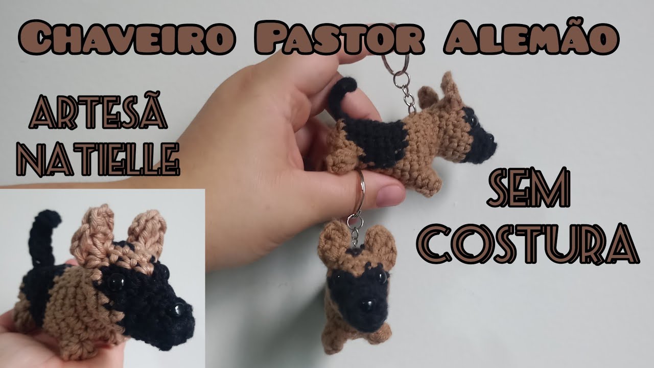 Cachorro Pastor Alemão Amigurumi - Chaveiro SEM COSTURA