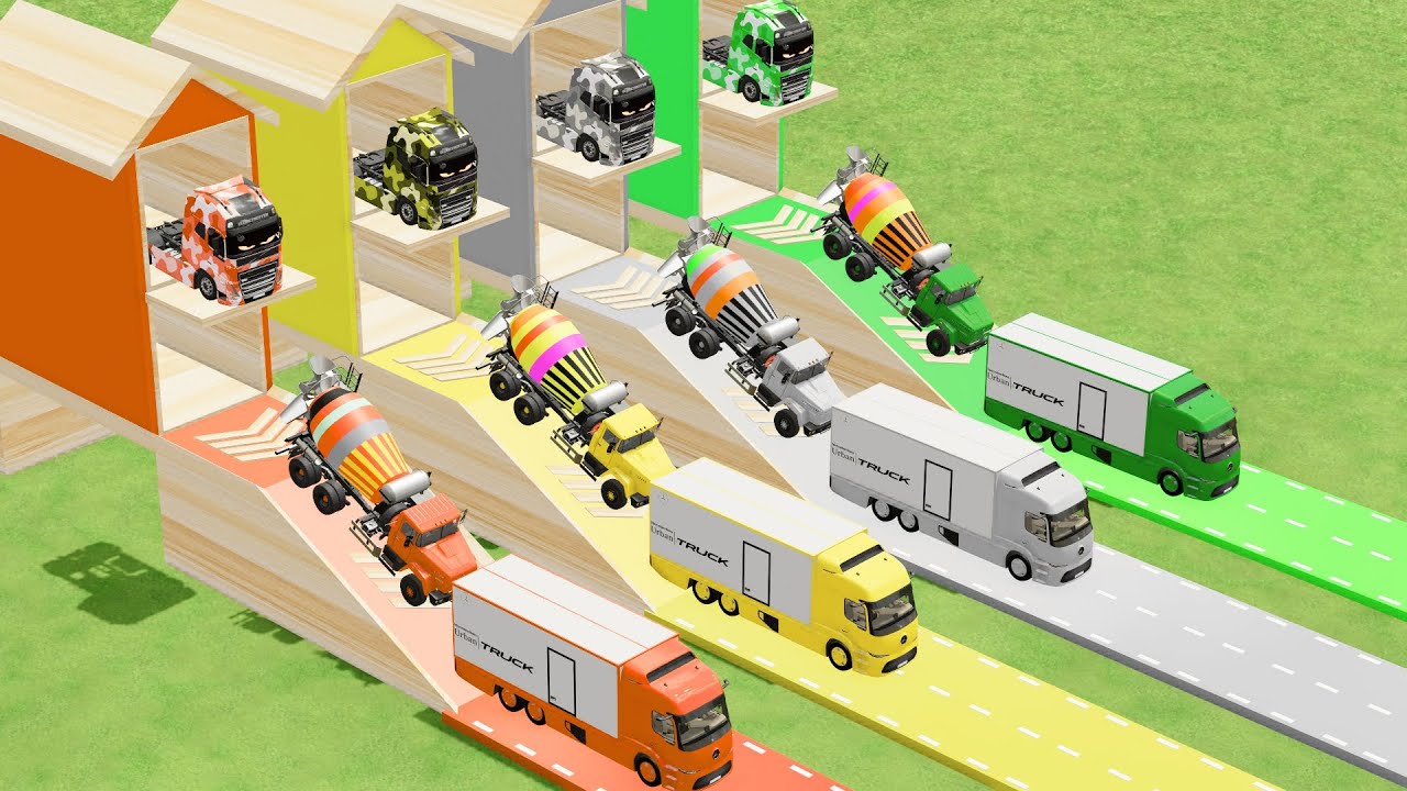 Garage with Colors - ALL MIXER TRUCK WITH DOUBLE FLATBED TRAILER TRUCK IZUSU, TRUCK SCANIA MIXER