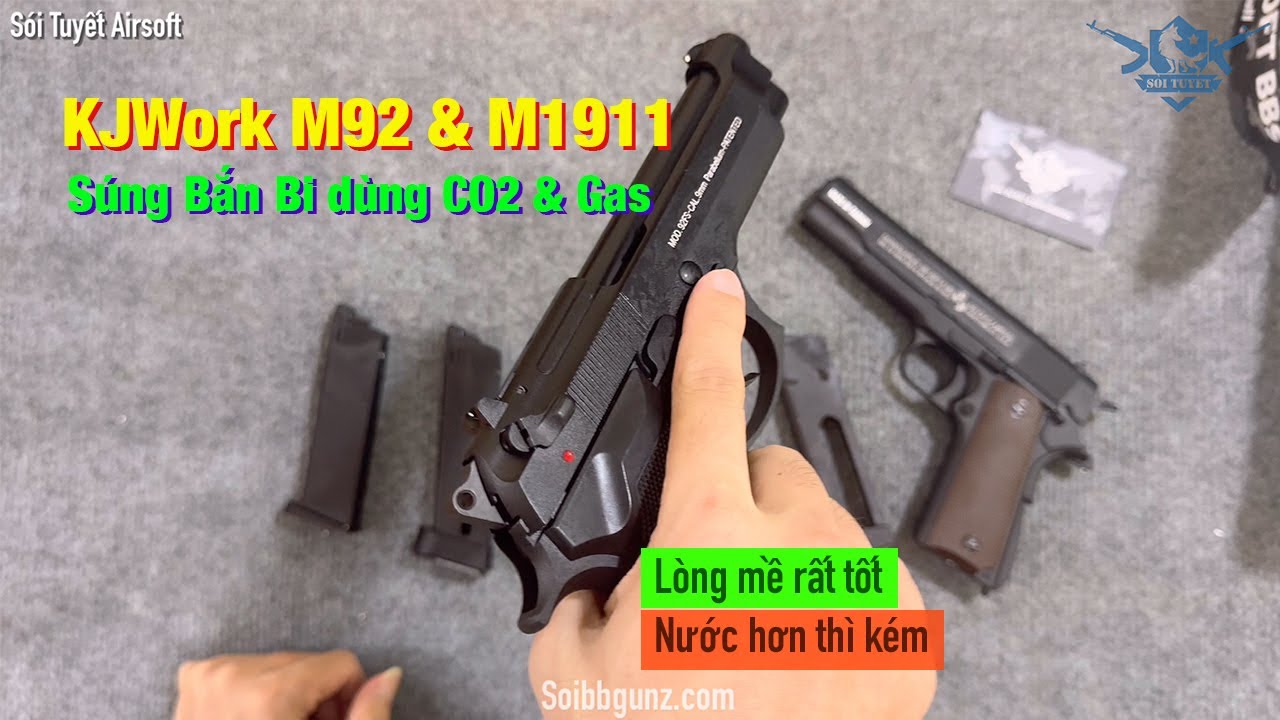 Súng CO2 & Gas Bắn Bi M1911 và M92 KJWork | Sói Tuyết Airsoft #airsoft #soiairsoft #soituyet #1911