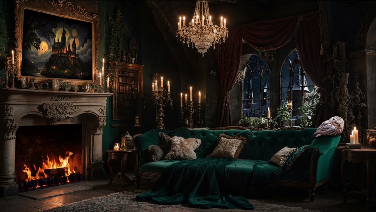 Hermione's Secret Room at Hogwarts with Fireplace & Snow