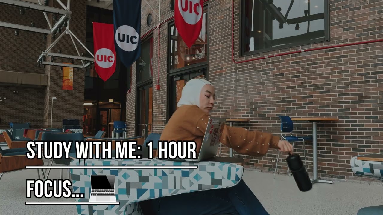 STUDY WITH ME AT UIC🎓| 1 Hour, No Music, Quiet Background Noise | Chicago Student Life | 
