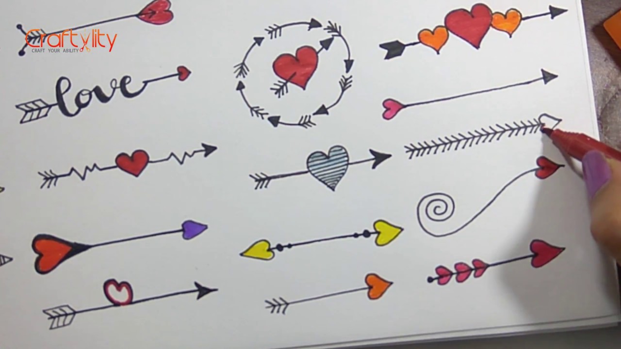 Arrows Doodle drawing | How to draw 28 Heart Arrows doodle | Doodle Arrows | Bullet Journal Elements