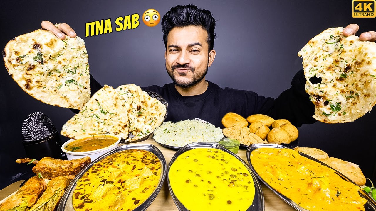 AUTHENTIC RAJASTHANI Dal Baati Churma 🤤 Gatta Curry, Jaisalmer Chana Kadi, Mirchi Vada, Naan MUKBANG