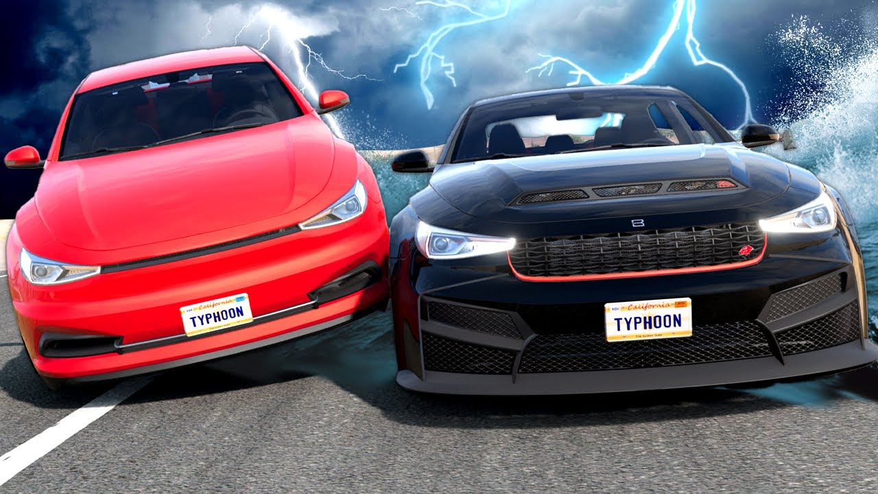 Gas VS Electric Car ESCAPE THE FLOOD in BeamNG Drive Mods!