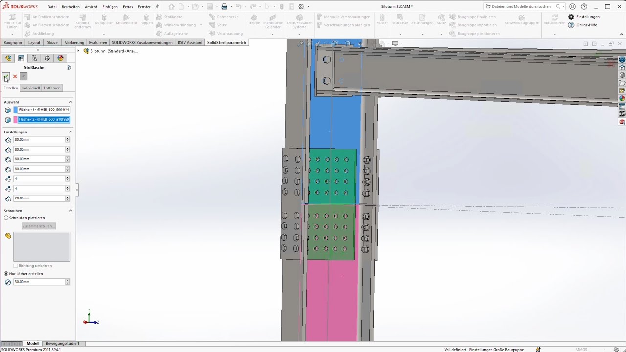 Creating splice joints and bolted steel connections with SolidSteel parametric for SOLIDWORKS