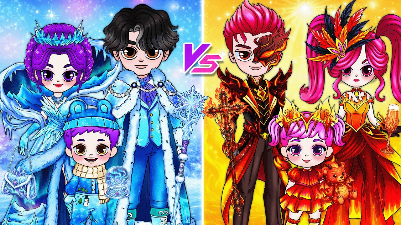 FIRE vs ICE Family!Who Would You Choose? Huntrix & Saja Boys Glow Up, Tiny Paper Dolls