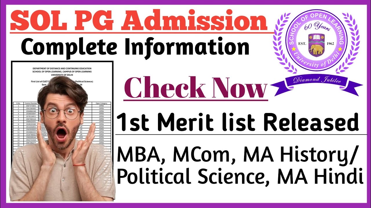 DU SOL PG Admission 2025 l 1st merit list Released l MBA MA MCom merit list Released check now