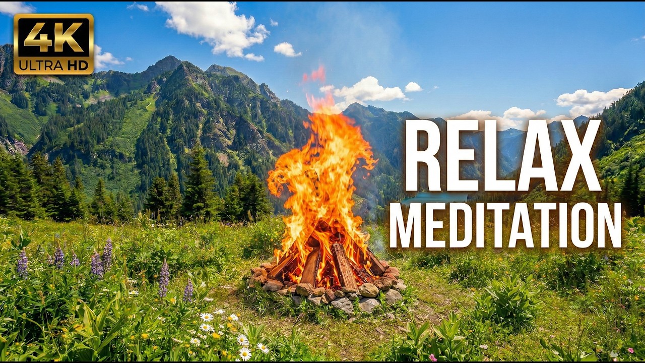 Beautiful Mountain Landscape and a Warm Campfire in 4K