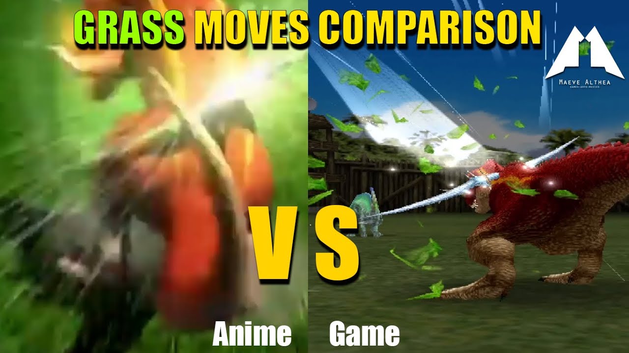 Dinosaur King Comparison (Game VS Anime) Grass Moves and Dinotector 恐竜キング