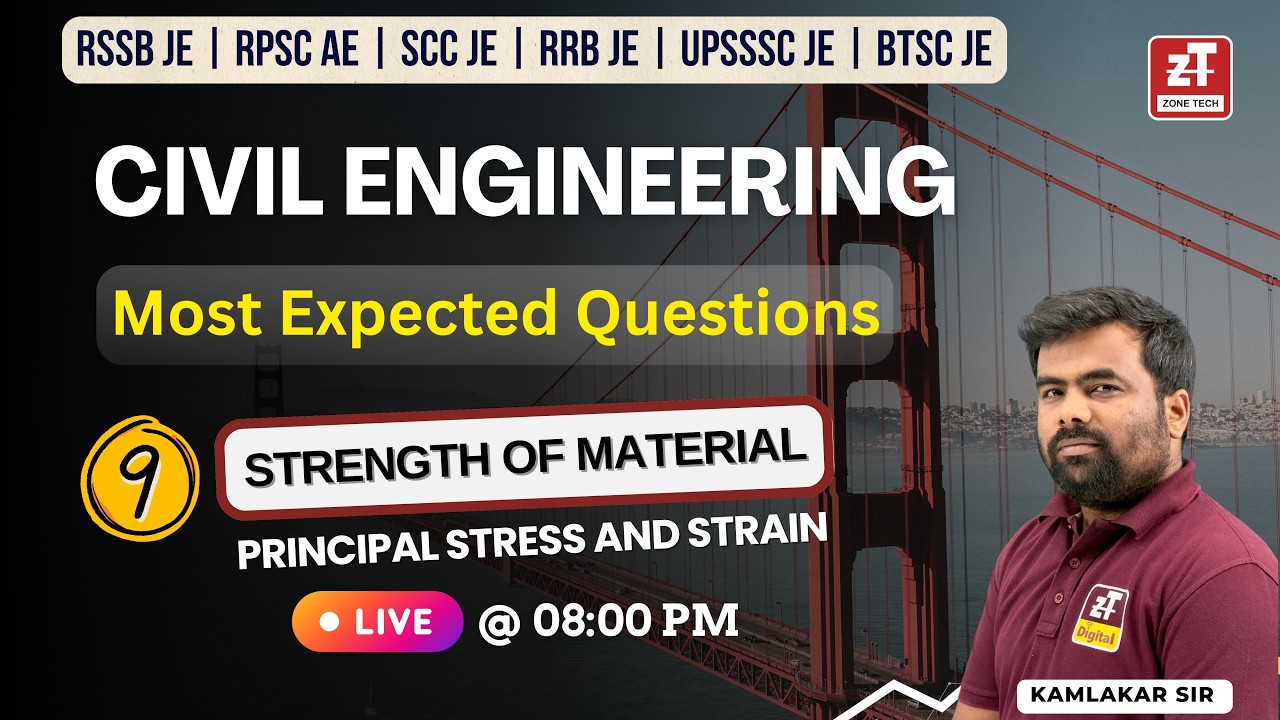 9.STRENGTH OF MATERIAL | Most Expected Questions | RSSB JE | RPSC AE | SCC JE | RRB JE II ZONETECH